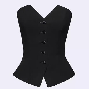 泰国潮牌小众设计明星同款 马甲抹胸上衣 黑色外穿西装