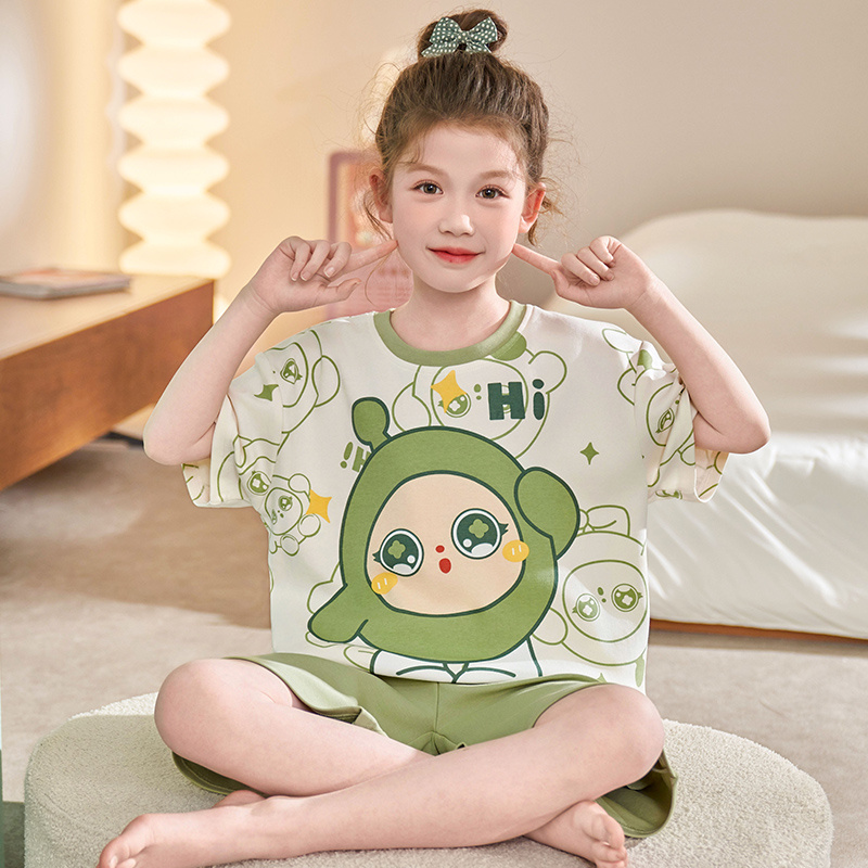 睡衣女童纯棉卡通可爱蛋仔派对小女孩短袖套装儿童夏款薄款居家服