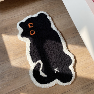 果果妞~俄罗斯戳戳绣tufting黑猫手工毛线刺绣猫咪地毯diy材料包