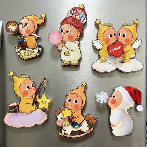 可爱卡通星星人亚克力冰箱贴高颜值磁吸可旋转装饰贴室内装饰摆件