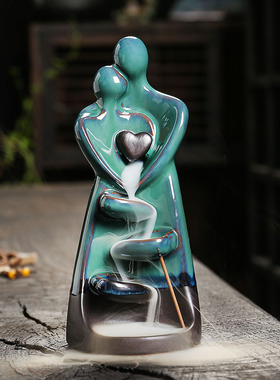 跨境陶瓷倒流香香薰炉家居饰品摆件 创意情人节左右逢源回流香炉