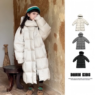 韩版儿童羽绒服新款长款女童中大童加厚连帽白鸭绒保暖长款外套潮