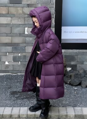 韩国新款雷锋帽长款儿童羽绒服男女童宝宝大小童冬季中长款加厚潮