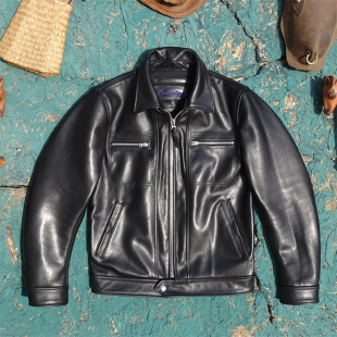 布拉德皮特款 皮夹克 巴基斯坦进口硬挺牛皮真皮皮衣男翻领修身