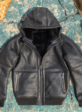 【1495刀】土耳其进口原生态羊皮毛一体真皮皮衣男连帽保暖舒适
