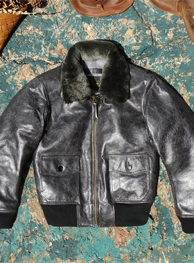 G1海军潜艇军官款白茶心黑蓝色头层牛皮真皮皮衣男女可拆卸羊毛领