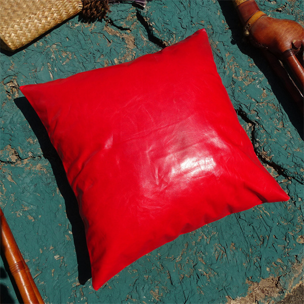 仅20个！出口剩余红色头层小牛皮抱枕套靠枕套（无芯）