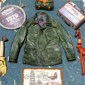 M65改版 显瘦丛林色 油蜡做旧马皮真皮皮衣男多口袋立领修身 猎装 款