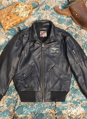 美国进口摔纹黄牛皮油润软糯垂坠夹棉保暖45P宽松版空军飞行 服