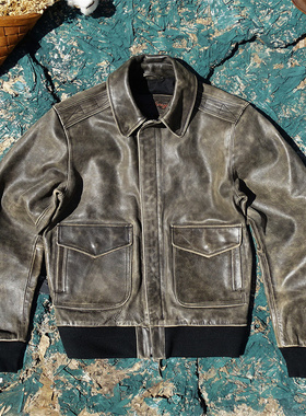 650刀意大利Monte灰棕茶芯小牛皮真皮皮衣男水洗做旧海军G2飞行服