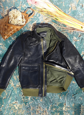 绿茶芯软牛皮真皮皮衣男【原版A2飞行服意大利Mont植鞣头层牛皮