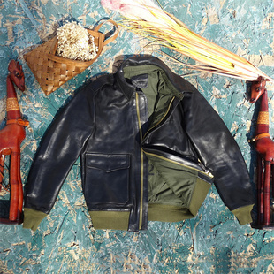 绿茶芯软牛皮真皮皮衣男【原版A2飞行服意大利Mont植鞣头层牛皮