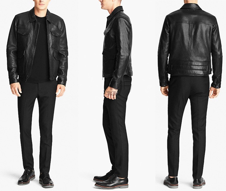 海宁头层绵羊皮真皮皮衣男好先生款修身显瘦短款皮夹克多口袋翻领