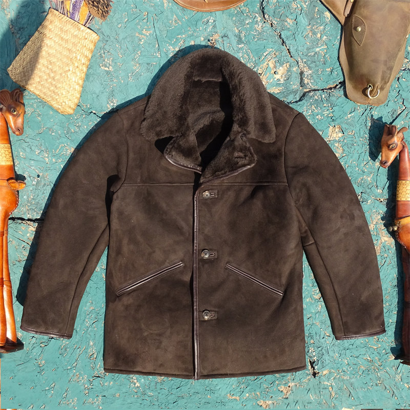 韩版深棕色中长款头层羊皮毛一体真皮皮衣男女同款保暖御寒时尚