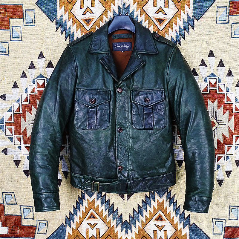 绿色幼马皮P37版！真皮皮衣男