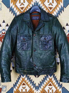 绿色幼马皮P37版！原生无涂层油蜡做旧马皮神秘有韵味真皮皮衣男