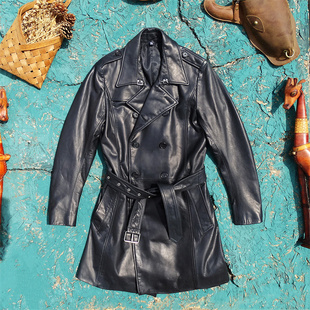 出口日本头层进口川西无涂层小牛皮真皮皮衣男腰带风衣款 帅气修身