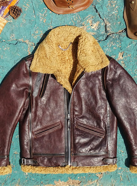 B3加厚款棕紫色+奶油毛羊皮毛一体真皮皮衣男保暖御寒洋气飞行服