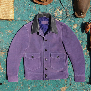 甩货特价 皮夹克 紫色绒面牛皮真皮皮衣男绒面牛皮1920款