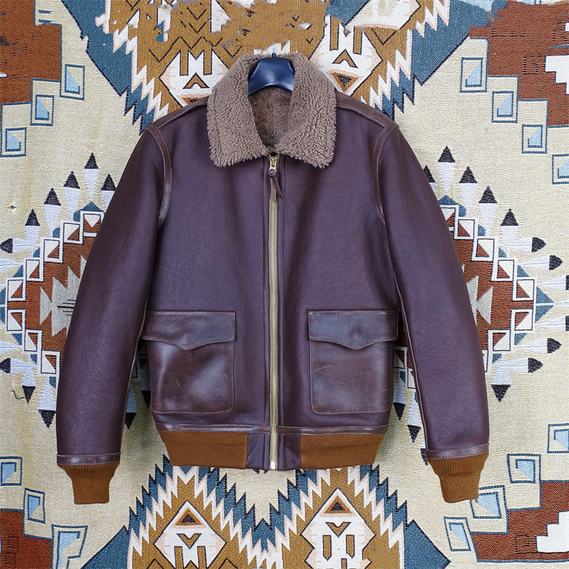 高奢a2羊皮毛一体真皮皮衣男油蜡皮面小卷毛对缝拼接无骨缝技术