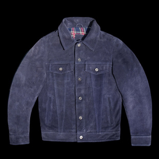 显瘦皮夹克 复古绒面牛皮真皮皮衣男修身 万年常青款 第三代牛仔款