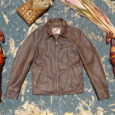 超软茶芯做旧牛皮1930经典翻领款