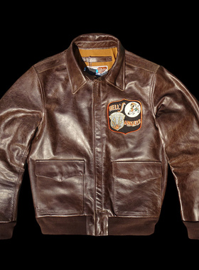 战损版Hell-Angels割破做旧破坏性残损补丁油蜡牛皮皮衣A2飞行服