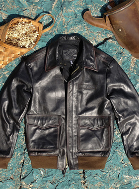 水洗擦色做旧马皮美式复古茶芯马皮真皮皮衣男式A2飞行服皮夹克