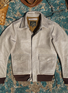 原色白色无涂层环保原生态进口头层油蜡牛皮真皮皮衣男A2飞行服