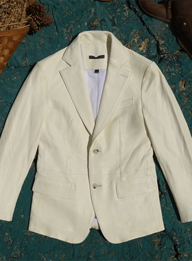 纯白色可敢挑战？原色白色出口米国剩余头层绵羊皮真皮皮衣男西服