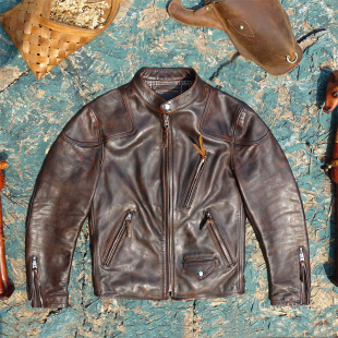 立领修身 进口头层黄茶芯擦色做旧马皮真皮皮衣男毒液款 男 经典 美式