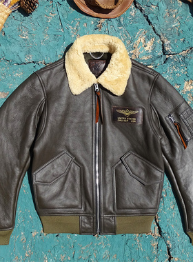 45P宽松廓形飞行款轻薄柔软原生态羊皮毛一体真皮皮衣男保暖舒适