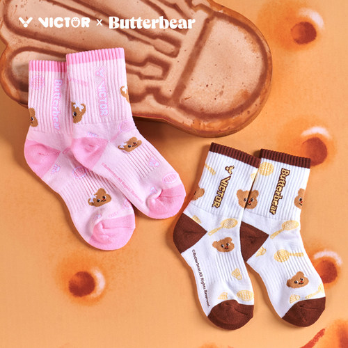 新victor胜利儿童羽毛球袜黄油小熊联名毛巾底专业运动袜SK2607JR