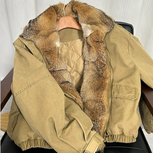 沙狐狸大毛领休闲羽绒派克服潮流短款 6109B 90白鹅绒皮毛一体冬季