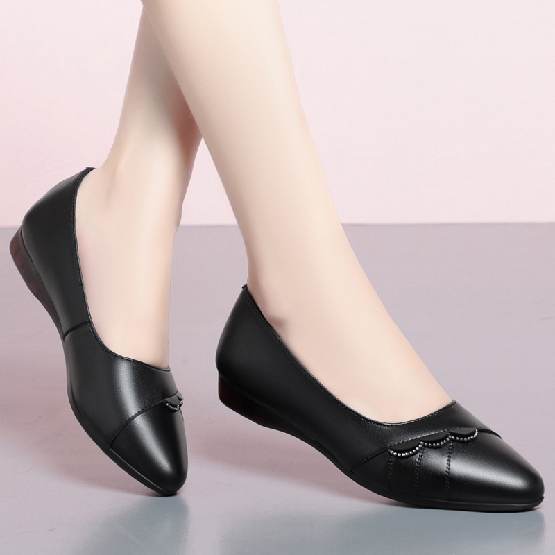 意佰天单鞋女牛皮浅口工作鞋软底