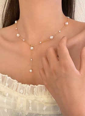 日韩简约小清新满天星珍珠项链流苏优雅锁骨链百搭个性颈链女