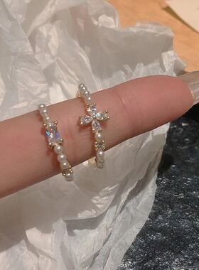 ins风简约珍珠戒指女复古时尚