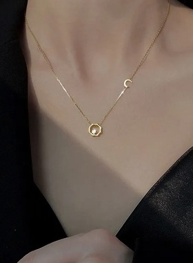 真金电镀锆石日月同辉项链