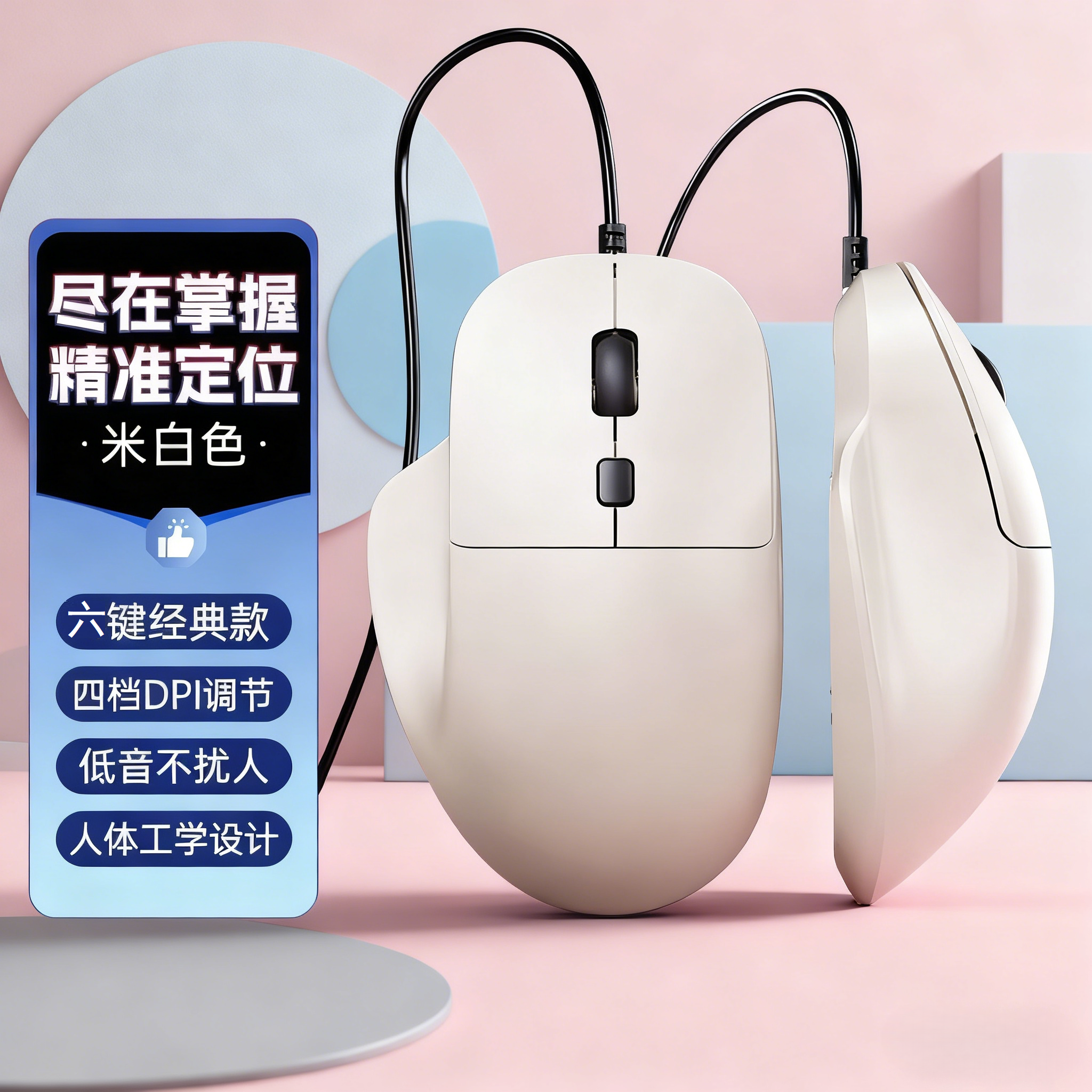 加长线2米3米5米10米白色鼠标usb静音高颜值笔记本办公台式电脑