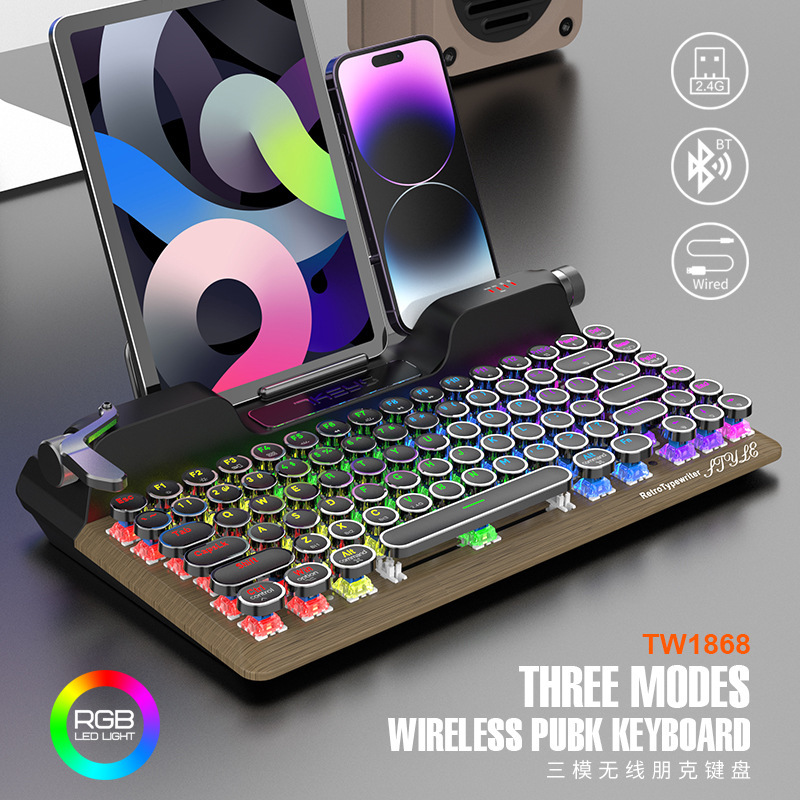 【推荐】蓝牙复古打字机机械键盘三模连接蒸汽朋克可插拔轴充电