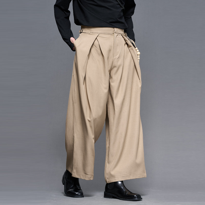 日系复古垂感老钱风阔腿直筒休闲宽松西裤男中性卡其色直筒长裤