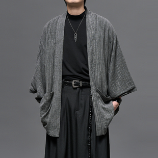 棉麻道袍开衫男装日系复古慵懒老钱风灰色设计师宽松夹克休闲外套