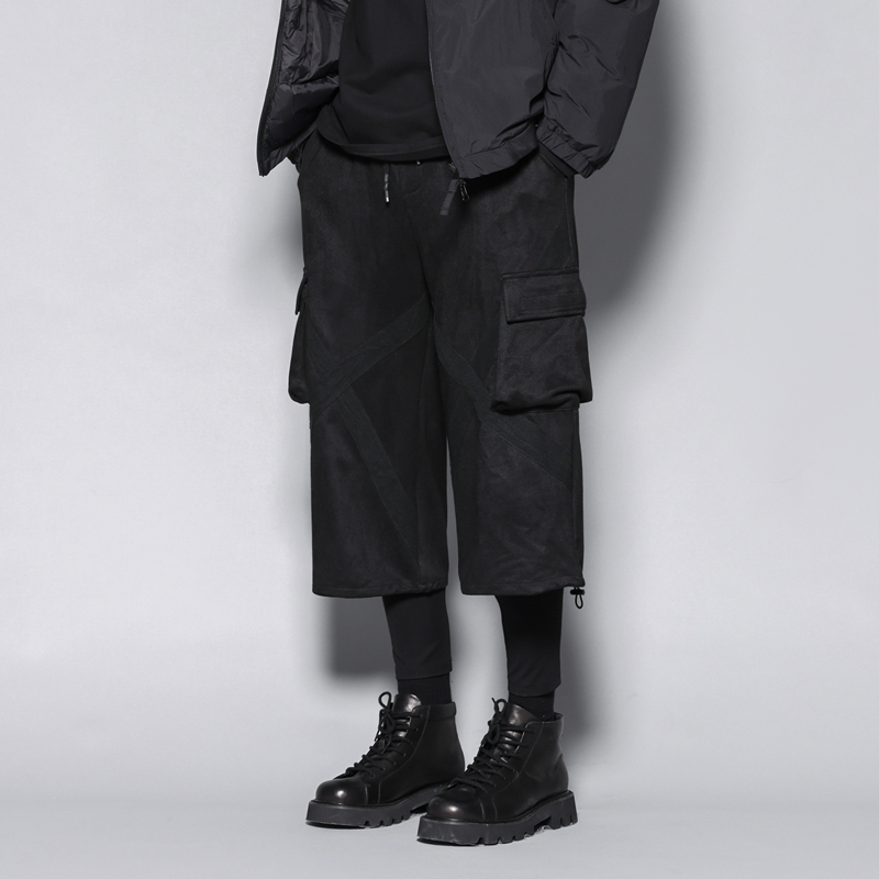 九分裤假两件裤暗黑机能休闲裤