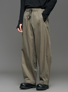 品质棉天丝混纺洗水通勤微弯刀裤男士宽松时尚直筒日系绿色工装裤