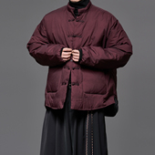 男外套 国风宽松羽绒服冬季 90%白鸭绒 复古酒红色新年红立领新中式