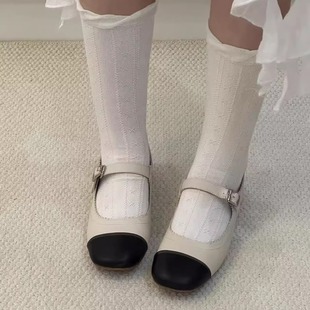 通宝tombor2025新款真皮女鞋全牛皮一字带牛筋软底舒适百搭小单鞋