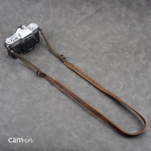 cam-in复古牛皮微单斜跨相机背带