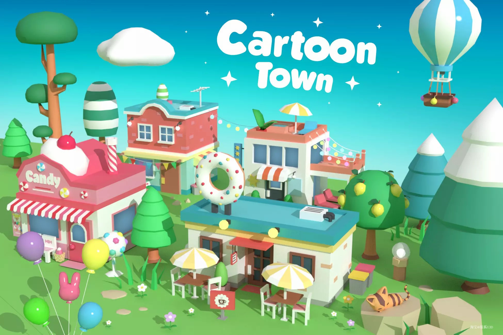 卡通城镇场景模型 U3D场景 Cartoon Town Low Poly Assets 1.0