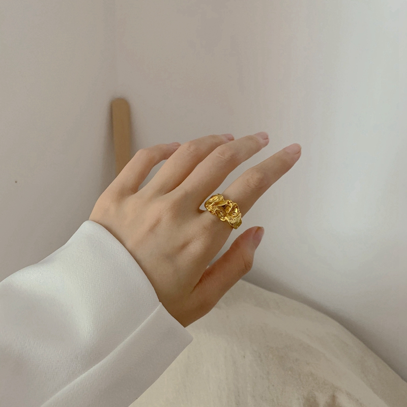 小众复古褶皱熔岩戒指时尚个性