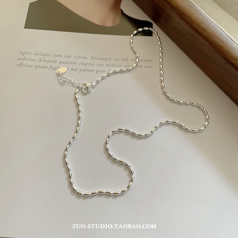 钛钢女小众轻奢银色米粒项链